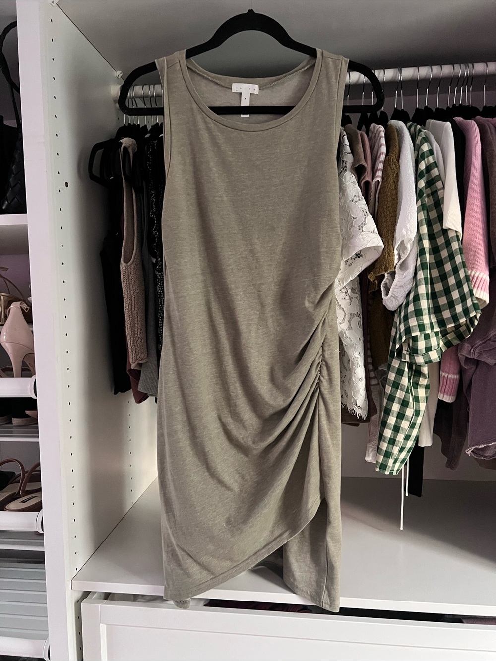 Sleeveless Ruched Side Midi Dress - Olive green
